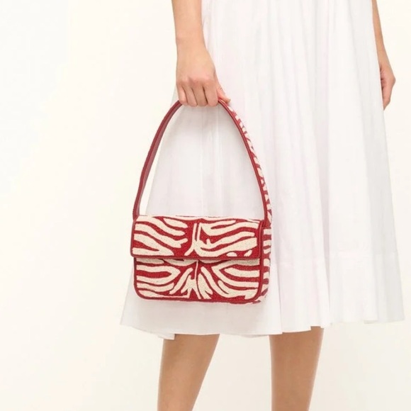 Staud Tommy Beaded Bag Scarlet White - Picture 2 of 3